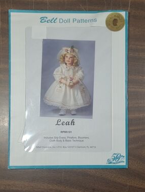 Bell Doll Patterns "Leah" Doll Dress Pattern - Cream with Teal Trim #RPM5101
